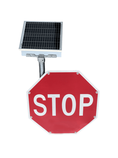 Solar-powered flashing traffic sign