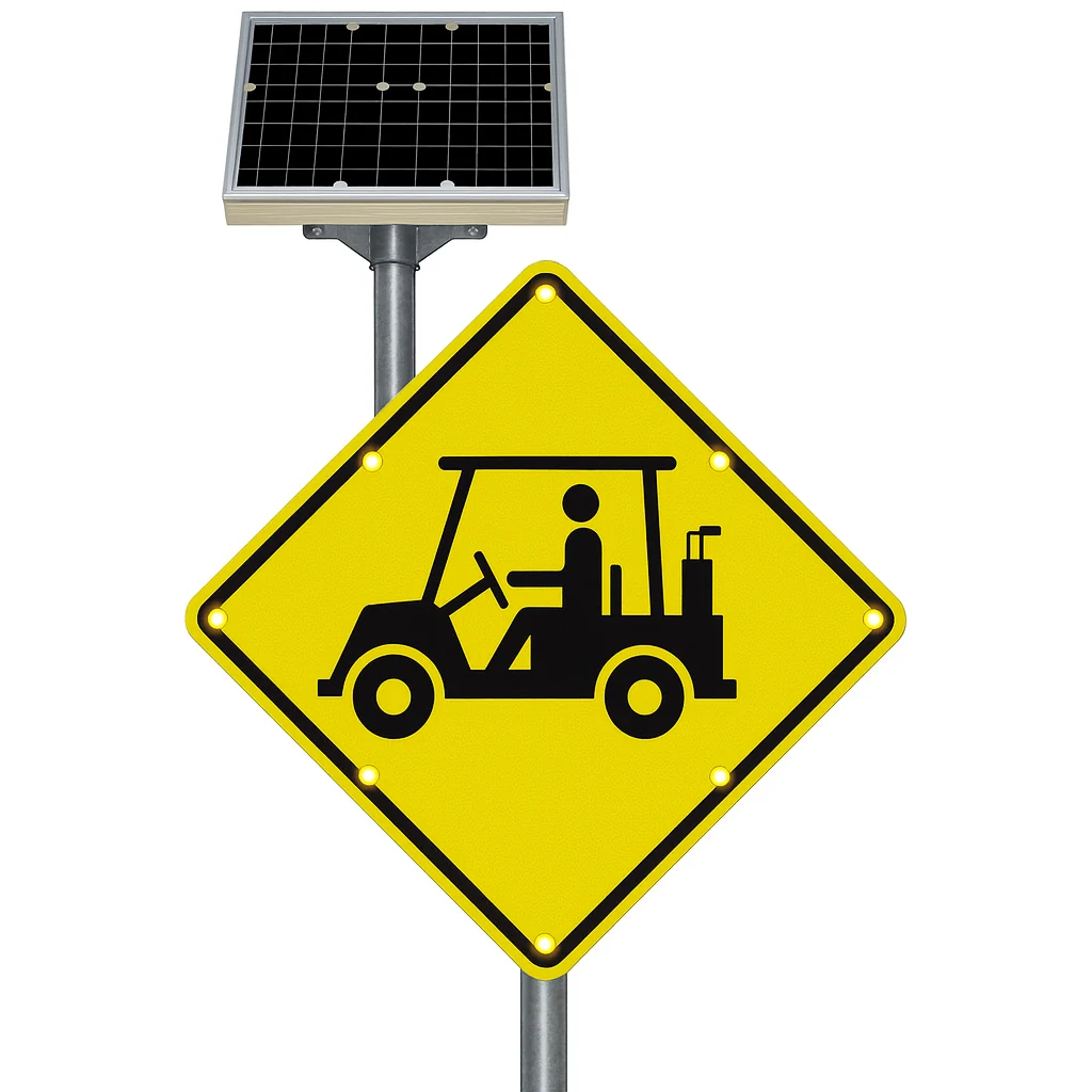Golf cart crossing flashing sign