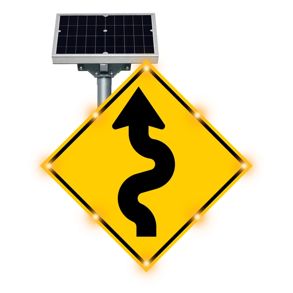 Reverse curve flashing sign